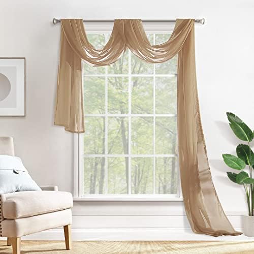 MIULEE Luxury Window Scarf Sheer Voile Elegant Topper Long Window Valance Solid Window Treatment Swags Drapes for Window Ceremony Wedding Canopy Bed 54" x 216" Brown 1 Piece