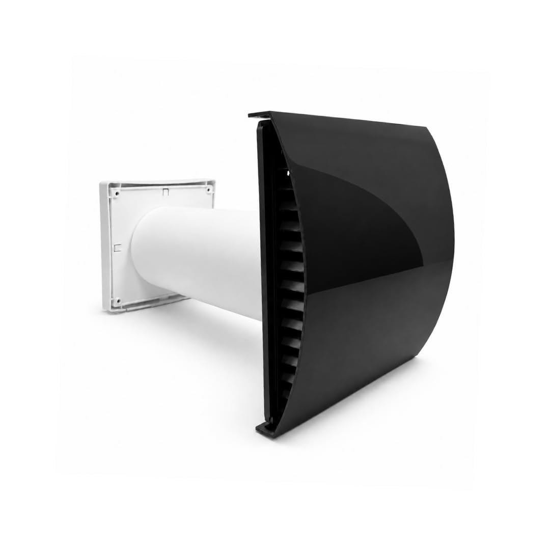 Fantronix Black 100Mm (4”) Passive Wall Air Intake Vent Grille Kit With Filter – Fresh Air Vent For Condensation & Damp Control, Wind & Noise Reducing External Baffle Cover