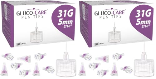 Image of GLUCO-CARE Pen Tips 31G x 5mm, Universal Fit and Twist-On Design, Thin Wall, Compatible with Most Pen Devices, 100 Pieces per Box (Pack of 2)