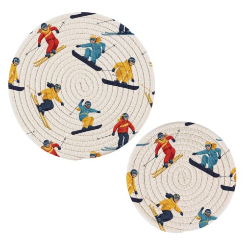 Skiing Players Cotton Trivets Pot Holders for Plates