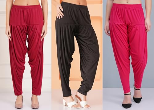 Image of Buy That Trendz Combo Offer (Pack of 3) Cotton Viscose Lycra Dhoti Patiyala Salwar Harem Bottoms Pants for Womens (White, Maroon, Black)