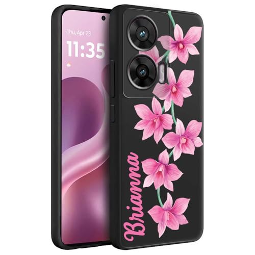 Image of Fashionury Back Cover Case for Motorola G96 5G / Motorola Edge 50 Fusion /Motorola G85 5G | Matte Soft Silicon Flexible | Camera Bump Protection | Name with Floral Pattern | Get Your Name (Black)