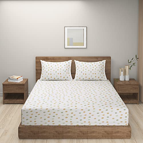 Image of Swayam Mercerized Pure Cotton King Fitted Bedsheet with 2 Pillow Covers | 250 TC Soft Breathable Bed Sheet | Geometric Printed | Size 72 x 78 x 10 inch | Comfortable & Durable for Bedroom - Off-White