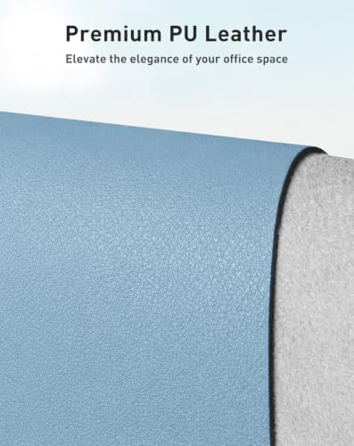 Image of Aothia Faux Leather Desk Mat for Keyboard & Mouse (Sky Blue, 42 inch x 17 inch) | Large desk mat for keyboard, mouse and laptop, creating a clean, organized workspace for work, study and everyday use
