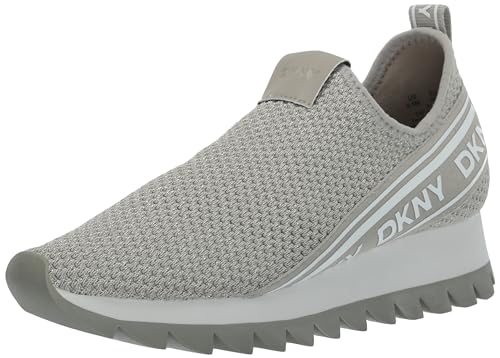 DKNY Women's Alani-Slip on Snea Sneaker, Stn Gry/Sil, 5 UK