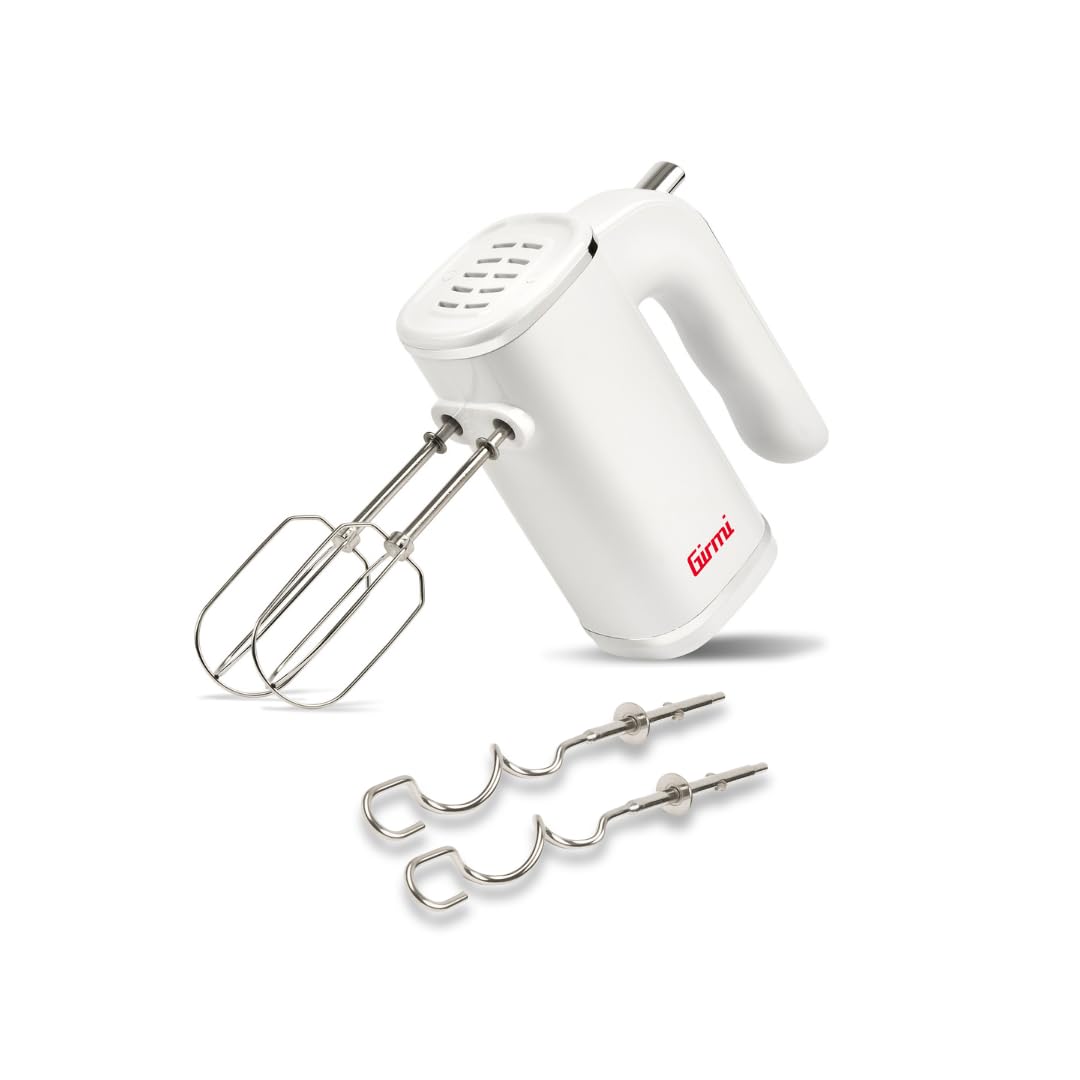 Girmi SB04 Electric Blender, 150W, Stainless Steel Rods for Cream, White Turbo Function, Stainless Steel Hooks for Sweet and Salt Doughs, 5 Speed, White