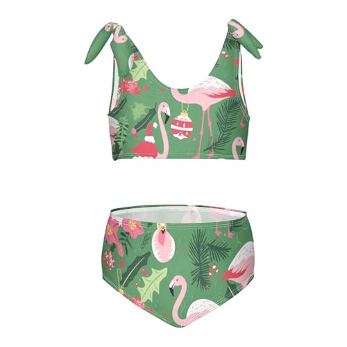 KLL Christmas Pattern with Pink Flamingo Girls' Two Piece Bikini Sets Quick-Dry Swimming Swimwear Swimsuit - Main Image