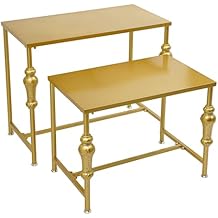Industrial Retail Display Tables, Set of 2 Standing Clothing Shoes Display Rack Boutique Display Table Storage Shelves for Retail Store, Hotel, office. Gold