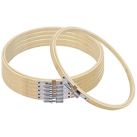 Curtzy Bamboo Wooden Embroidery Hoops (6 Pack) - 19cm/7.48 Inches - Adjustable Round Circle Hoop Rings Set for Cross Stitch, DIY Arts and Crafts and Handy Sewing Cover