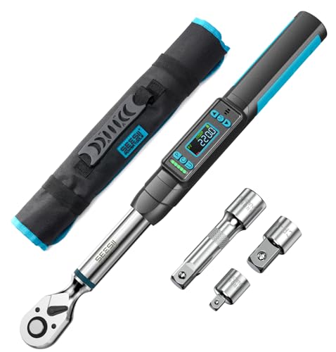 Seesii 3/8' Digital Torque Wrench, 0–220 N·m/0–162 ft-lbs, ±2% Accuracy,LCD Display, Real-Time & Peak Modes, Preset & Data Storage, Dual Alarm, Electric Torque Wrench for Bicycle, Motorcycle, Car -3