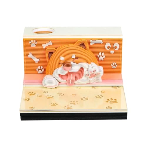 3Dメモパッド, 3Dペーパー彫刻カレンダー2026年付ノートパッド, 祝日マーク付きアクティビティリマインダー 子犬テーマ 青少年 男女 学生 教師 大人向け