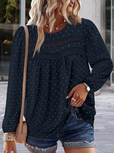 BETTE BOUTIK Womens Boho Fall Long Sleeve Shirts Crewneck Dressy Casual Blouses Trendy Flowy Tops