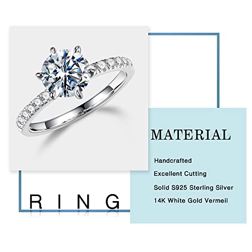 Moosea 1.5Ct Moissanite Rings For Women, D Color Vvs1 Clarity Excellent Cut Lab Created Diamond Rings 14K White Gold Vermeil 6 Claw Moissanite Engagement Rings For Women Jewelry Gifts #TOP5