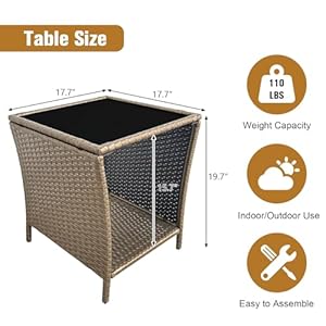 JSUN7 Outdoor Wicker Side Table - Rattan Outdoor Side Tables for Patio, Square Wicker Patio Table, Outdoor End Tables with Storage and Glass Top for Outside, Courtyard, Balcony, Gold JSUN7 Outdoor Wicker Side Table Rattan Outdoor Side Tables for Patio Square Wicker Patio Table Outdoor End Tables with Storage and Glass Top for Outside Courtyard Balcony Gold