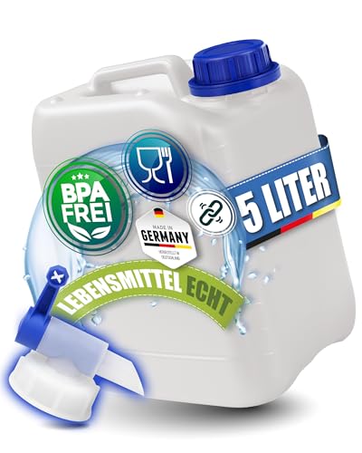 Kosmetex 5L Wasserkanister mit Auslaufhahn Kanister BPA frei & lebensmittelecht | Mit blauen Wasserhahn für Trinkwasser im Camping Garten Haushalt & Outdoor Gewerbe