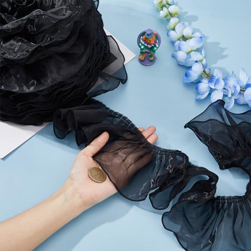 HOBBIESAY 6.56 Yard/6M Black Ruffle Ribbon Lace Polyester Pleated Lace Trim Satin Ruffled Ribbon for Dress Collars Sleeves Decoration Throw Pillow Halloween Cosplay Costume Decor - Image 3