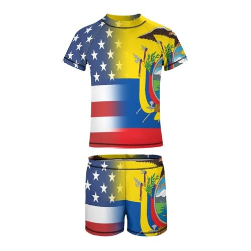American and Ecuador FlagChildren's Casual Swimsuit Set - Simple and Versatile8-10Y（130cm）2