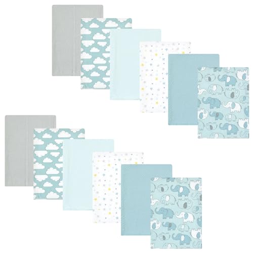 Image of Hudson Baby Unisex Baby Cotton Poly Flannel Burp Cloths Bundle, Boy New Elephant, One Size