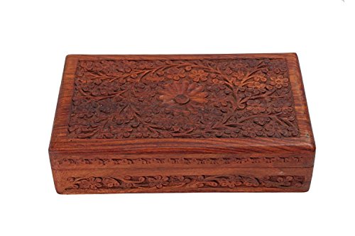 Antique Finished Wooden Jewellery Box Organiser Multipurpose Handcrafted with Floral Carvings