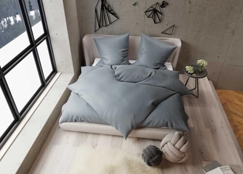 Bettwaesche-mit-Stil Tencel Lyocell Bettwäsche stahlgrau Garnitur 135x220 + 80x80