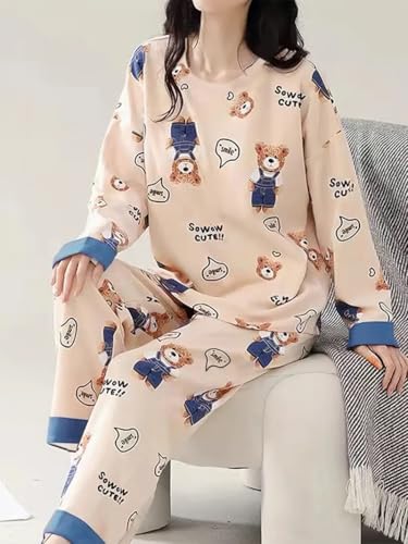Image of Louis Luxe Womens Korean Night Dress || Full Pyjama Set || Korean Nightsuit || Women Nightwear ||Round Neck Full Sleeve Nightsuit || Loungewear || Everyday Nightdress (ND-02)