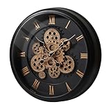 Maxstar Large Moving Gear Wall Clock,16' Vintage Mechanical Battery Operated Industrial Wall Clocks for Farmhouse Living Room,Home Office, Dinning Room, Kitchen, Steampunk Decor-Black,Roman Numeral