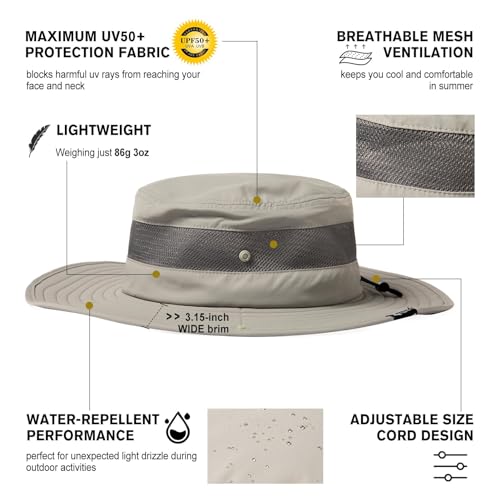 Image of Oversized XL XXL Waterproof Sun Hat for Big Heads Mesh Bucket Hat Wide Brim Adjustable Packable Hiking Beach Fishing