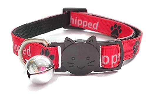 Worded Cat Collars with Bell - Please Do Not Feed Me, I Am Microchipped, 3. Red, I Am Microchipped, Pack of 1 - Image 2