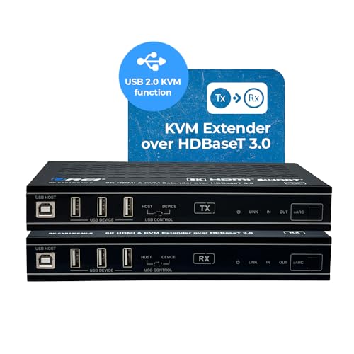 Image of OREI 8K HDBaseT 3.0 HDMI KVM Extender, Loop Out, USB 2.0 RS-232 PoC HDR10+ | 4K 120Hz HDMI Extender, 4K 120Hz HDMI Over Ethernet, eARC /ARC, 40Gbps FRL, Dolby Vision, VRR, ALLM