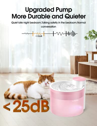 WOPET Cat Water Fountain W500,3.5L/118oz Cat Fountain with BPA-Free, Super Quiet Dog Fountain Cat Water Dispenser with Smart Pump LED Light and Multiple Filtration,Water Fountain for Cats, Dog (Pink) - Thumbnail 4