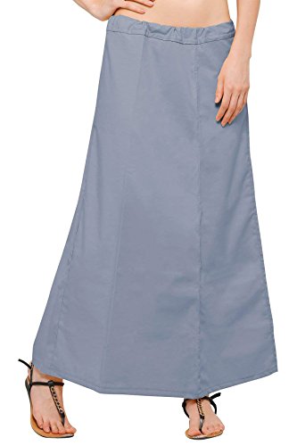 Chandrakala Womenâs Readymade Cotton Floor Length Free Size Sari Petticoat Underskirt Slips for Indian Sarees(P104GRA4) Gray