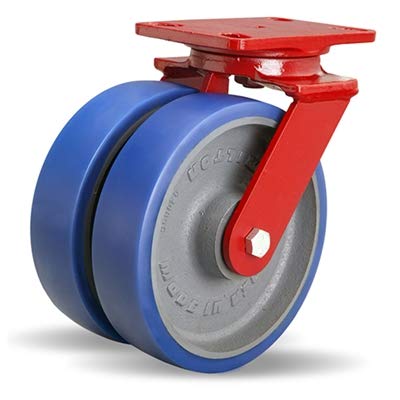 Hamilton Heavy Service Dual-Wheel Swivel Caster Part# S-HS2-8SPB 8" x 2" Ergo-Glide Polyurethane (85A) on Cast Iron Wheels with 1/2" Sealed Precision Ball Bearings - 2,100 lbs Capacity - USA Made
