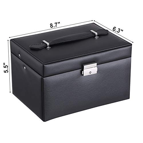 Bewishome Jewelry Box, Jewelry Box For Men Women,3 Layers Jewelry Organizer With Lock, Portable Travel Jewelry Case With Mirror, Leather Jewelry Storage Case For Earring Ring Watch, Black Ssh77B #TOP7