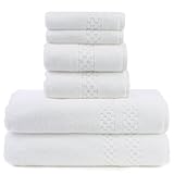 Chakir Turkish Linens Checkered Pattern Turkish Cotton White Towel (Set of 6)