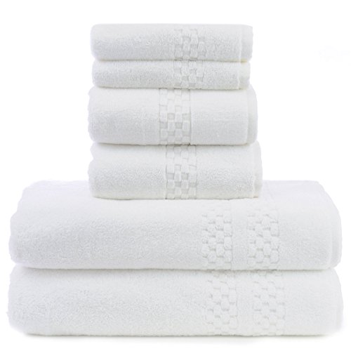Chakir Turkish Linens Checkered Pattern Turkish Cotton White Towel (Set of 6)