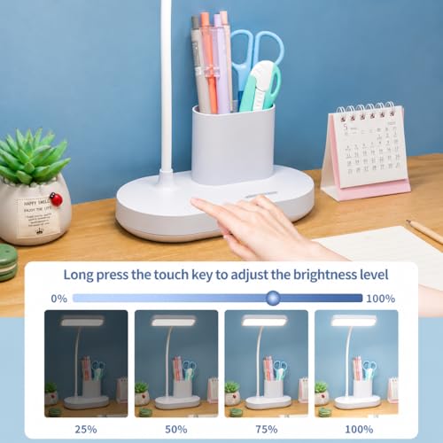 Image of FLYNGO Plastic 3 Color Mode Led Study Table Desk Lamp for Students with Pen & Phone Holder, Rechargeable Touch On /Off Studying
