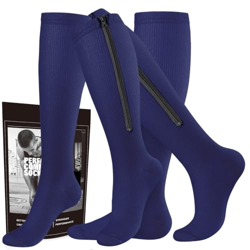 Image of cerpite Zipper Compression Socks, 2 Pairs 15-20 mmHg Closed Toe Compression Stockings for Men Women