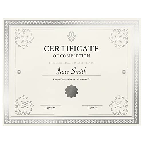 Image of Juvale Silver Foil Certificate Paper - Pack of Blank Certificates - Cardstock for Awards - Award Paper for Inkjet & Laser - 8.5 x 11 in, 50 Sheets, Ivory Cardstock