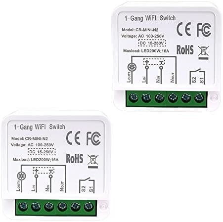 COLOROCK Mini Smart Relay WiFi Switch, DIY Smart Light Switch Module Smart Life/Tuya App, Compatible with Alexa and Google Home Smart Speakers,with Appointment Timing Function. 16A (2Pack)