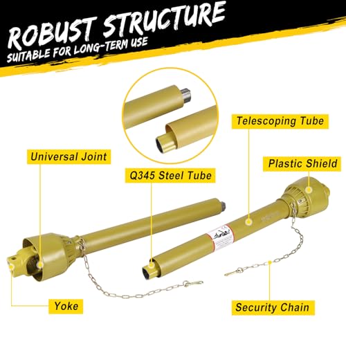 PTO Shaft 1 3/8" PTO Drive Shaft, Round Ends PTO Driveline Shaft, 6 Spline End Tractor, Brush PTO Shaft, Yellow PTO Shaft for Finish Mower, Rotary Cutter,43"-61", Yellow by EliteEdge - Image 5