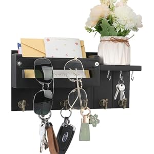 CypherX Key Holder Wall Mount – Decorative Key Holder for Wall with 9 Hooks, Modern Farmhouse Key and Mail Holder for Entryway – Pinewood Key Hanger with Shelf, Living Room Home Decor Essentials