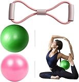 UxuoQxa Pilates Ball Set, 3 Stück Yoga Zubehör mit 2 Gymnastikbällen und 1 Öffnungsband, Ideal für Fitness, Yoga und Pilates, Grüne und Rosa Farben, 20-25 cm Durchmesser