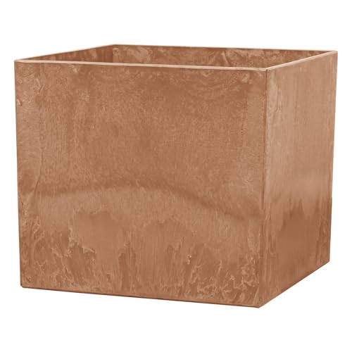 ottostyle.jp プランター プランターボックス 植木鉢 大型 四角 スクエア 鉢植えカバー プランターカバー 鉢カバー 室内 屋外 軽量 アートストーン ガーデニング 観葉植物 家庭菜園 排水穴 おしゃれ 底面に貯水機能付き [47x47x43cm] [ダークブラウン]