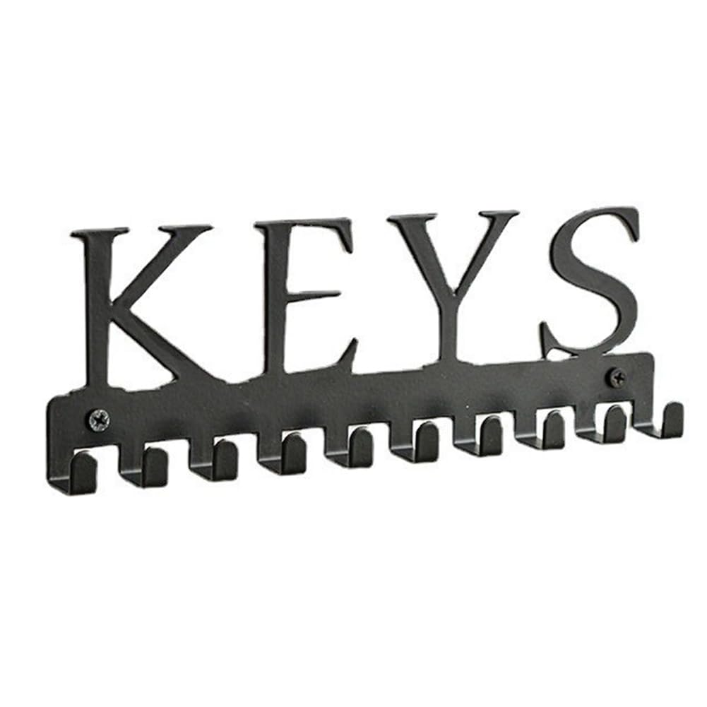 CTRLZS Key Holder Wall Mount, Black Key Hanger Wall Decorative Key Rack Organizer Metal Keychain Holder with 10 Key Hooks