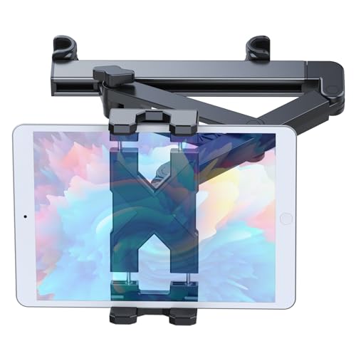 Car Headrest Ipad Holder, Aluminium Arm Tablet Car Mount Backseat with Foldable Depth Clip, Road Trip Essentials for Kids, Car Mount for 4.7-13