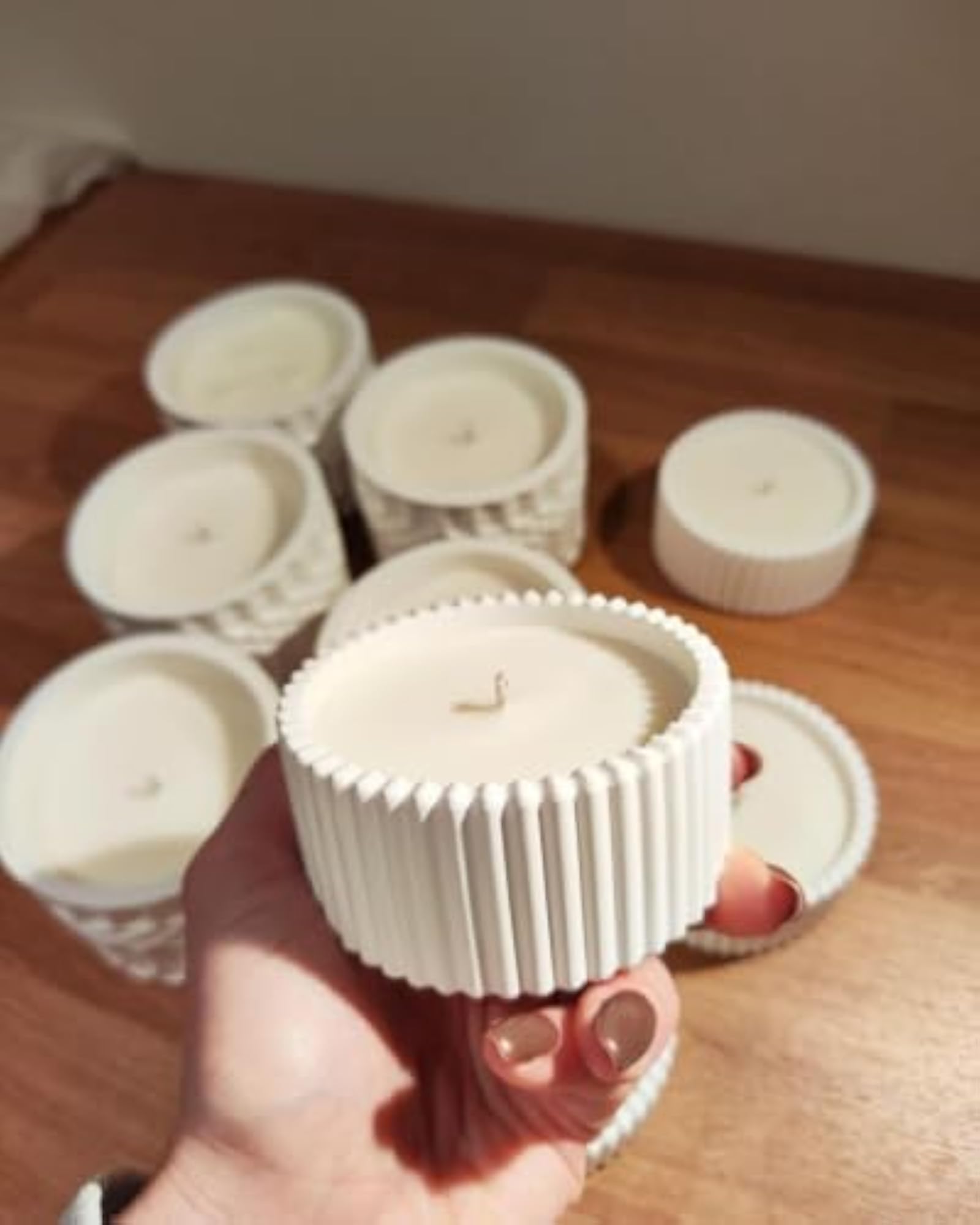 White Ribbed Candle Jar, Round Empty Container for DIY Candle Making