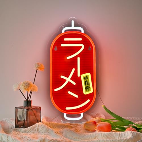 Image of Japanese Ramen Neon Sign,Japanese Noodles Wall Decor LED Light Sign | Neon Lights Hanging Wall Art Decoration for Japanese Restaurant Men Cave Bar Shop Store,USB Powered Dimmable,16*7.8inches