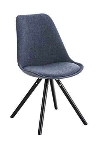 CLP Retrostuhl PEGLEG mit Stoffbezug I Gepolsterter Schalenstuhl mit Holzbeinen und Einer Sitzhöhe 46 cm Farbe blau Gestell Farbe schwarz