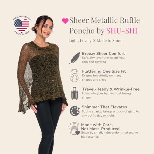 Image of SHU-SHI Women's Sheer Knit Poncho Shrug Lightweight Asymmetrical Ruffle Wrap Dressy Summer Shawl Cover Up Top
