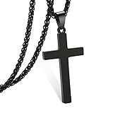 RS Stainless Steel Black Cross Necklace for Men Boys Christian Cross Pendant Jewelry Chain 24 Inch